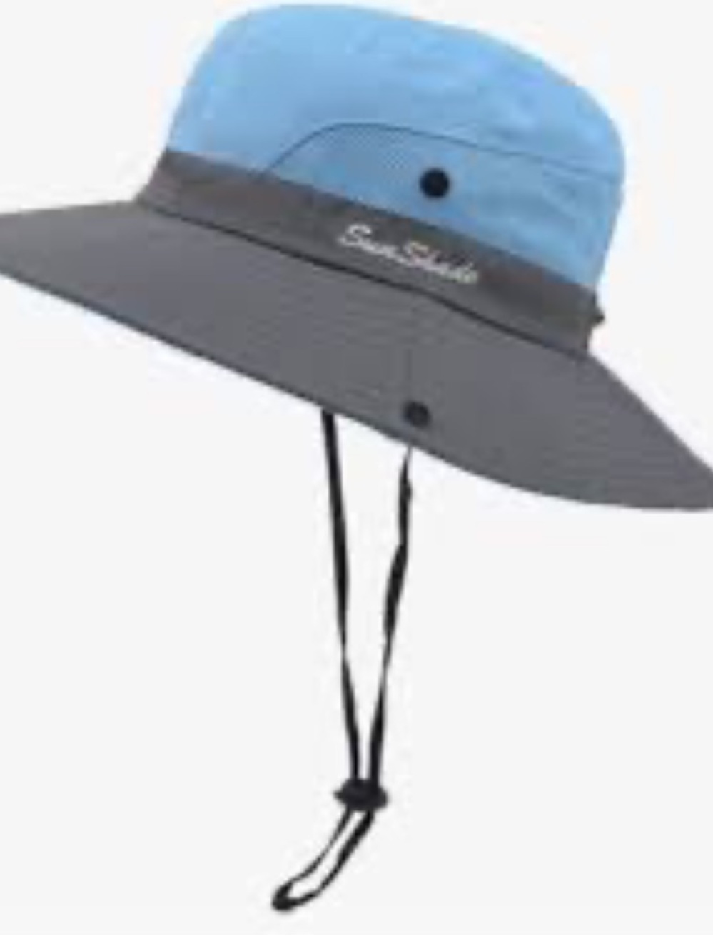 Sun Shade Boonie Bucket Mesh Ponytail Foldable Hat Blue & Gray